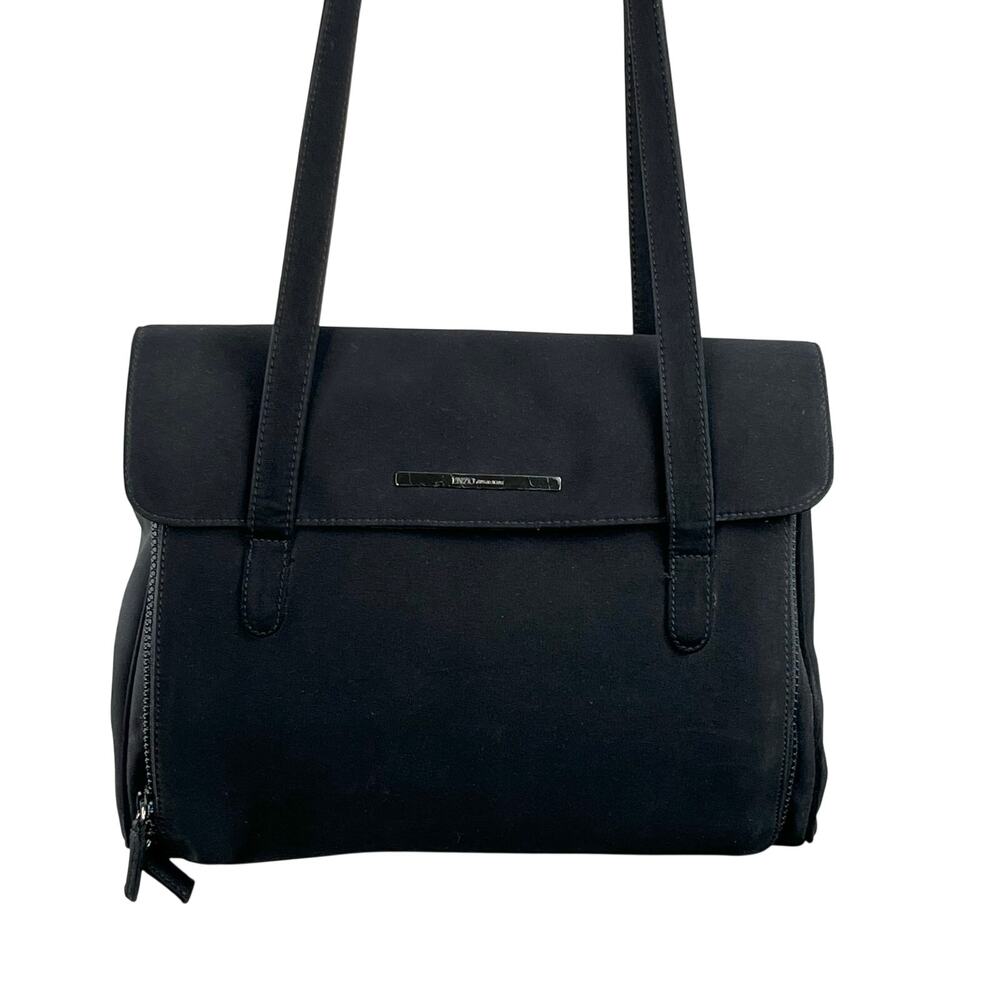 Vintage 90s Enzo Angiolini Black Large Flapover Shoulder Bag Credit Card Storage